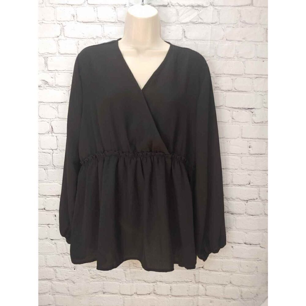 DG2 by Diane Gilman Women's Size Large Black Peplum BabyDoll Blouse.